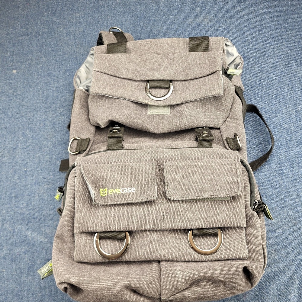 Evecase Grey Canvas DSLR Camera Backpack Laptop Bag with Padded Dividers